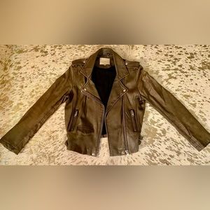 IRO Ashville Leather Jacket in Olive Green Sz:1